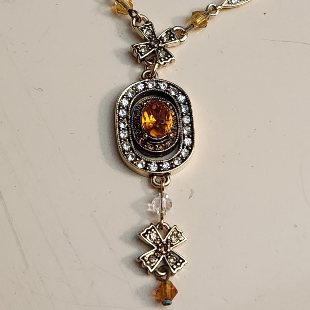 Citrine and CZ Pendant Necklace